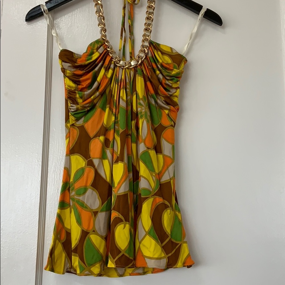 Sky 100% Silk Halter Top With Chain Detail